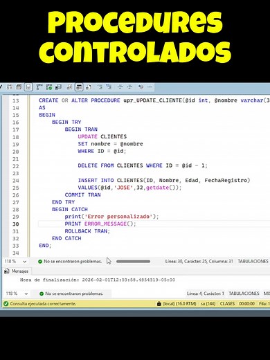 Aprende SQL Server : Procedures Controlados #oracle #sql #computacion #sistemas #plsql #basededatos #dataengineer