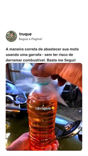 Truques do Jesus | Como abastecer sua moto usando uma garrafa — sem derramar combustível ⛽🏍️ Ficou sem funil? Dá pra improvisar com segurança usando uma... | Instagram