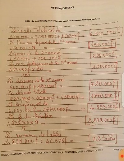 Les épreuves du CFEE 2022 et correction