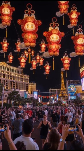 When neon glamour meets Lunar New Year magic 🧧✨ Labubu-shaped lanterns light up Las Vegas, turning the Strip into a dazzling celebration of luck, light, and global festivity. #Labubu #ChineseNewYear #LasVegas #NeonNights #LanternGlow | Marcos Tjung
