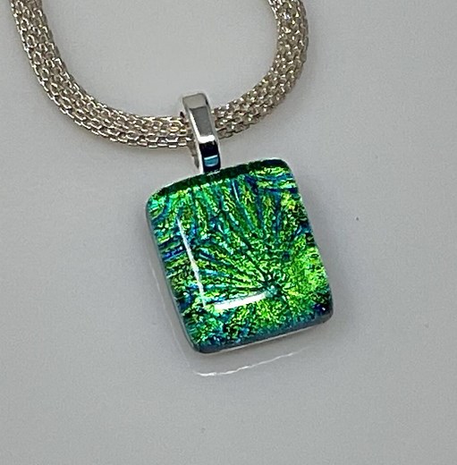 Emerald Green Dichroic Glass Pendant Necklace: Petite Fused Glass Jewelry - Etsy
