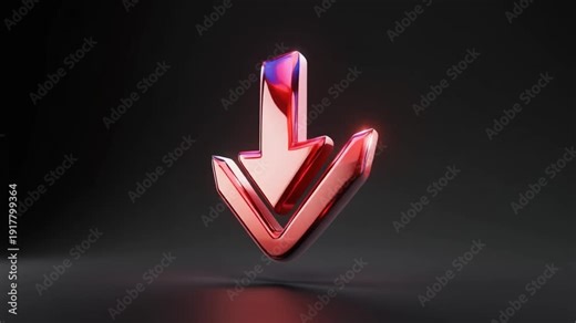 3D Glossy Download Arrow Icon Animation for File Transfer and Cloud Storage Business Interface 4K Loop