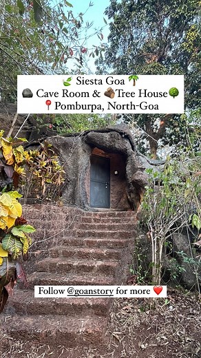 Goa Food Blogger | India 🇮🇳 on Instagram: "🪨 Cave Room & 🪵Tree House in Goa🌴 . . Siesta Goa 📍Silva Vaddo, Pomburpa, Bardez, Goa . . @siestagoa is a homestay in Pomburpa North Goa which has a pond pool, 2 tree houses, 2 cave rooms and 1 cabin. Great place for bird watching and getting close to nature. Some activities that you may like to experience go tracking to a plateau close by, walking around the beautiful village of Pomburpa, visiting the natural spring or go kayaking in the back wate