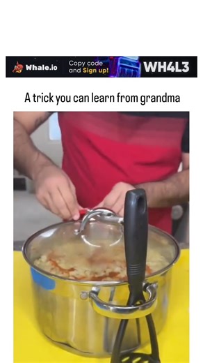 @ComicCove | Instagram features a short video demonstrating a kitchen hack where a potato masher secures a pot lid ajar to strain liquids like pasta... | Instagram