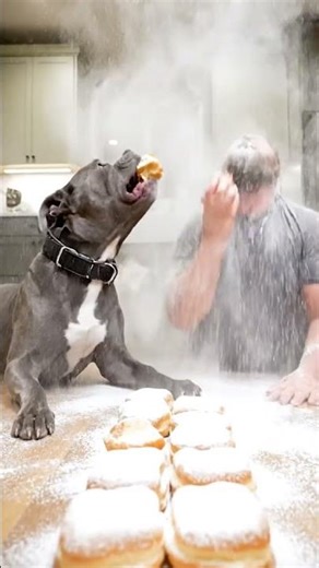 Dog and man eating beignets #viral #shorts #shortvideo #funny