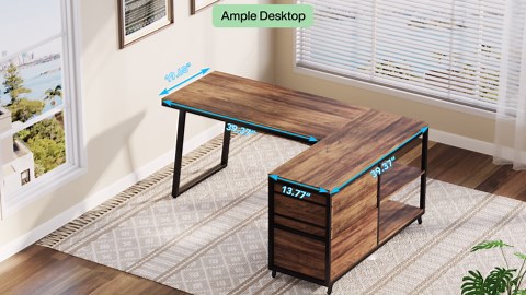 Tribesigns L-Shaped Computer Desk with 3 Drawers, Reversible Corner Home Office Desk with Shelves, 53-Inch Industrial PC Desk Study Writing Table Workstation for Small Space, Rustic Brown