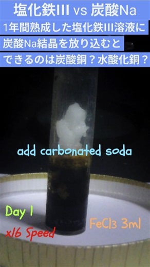【実験】1年間熟成させた塩化鉄Ⅲ溶液に炭酸ナトリウム結晶を放り込んだら生成されるのは❓炭酸鉄❓水酸化鉄❓ / FeCl3 vs Na2CO3 #shorts