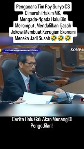 2.6K views · 14K reactions | Pengacara Tim Roy Suryo CS Dimarahi Hakim MK, Mengada-Ngada Halu Bin Meramput, Mendalilkan Ijazah Jokowi Membuat Kerugian Ekonomi Mereka Jadi Susah #ijazahjokowi #jokowiselaludihati❤ #reels #fbproreel #fyppppppppppppppppppppppp | Tom JI Pro | Facebook