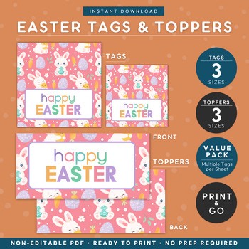 Easter Tags & Bag Toppers Set | Printable Gift Tags | Classroom & Party Use