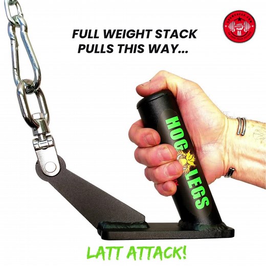 HOG LEGS Jawbone exercise handles for cable machines are purpose built! Gym Cable Handles for a next level Back Cable Workout. That provide a fist filling 1-3/4" FAT Grip.To inspire the use of More Plates. Targeted into Latts via a Custom Gripping Angle and 'Live Action' Swivel Order here: https://lpgmuscle.com/products/hog-legs-jawbone-fat-gym-cable-handles-for-back-cable-workout | LPGmuscle.com