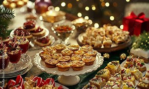 A Luxurious Christmas Buffet Table with an Array of Festive Appetizers and Desserts Stock Video
