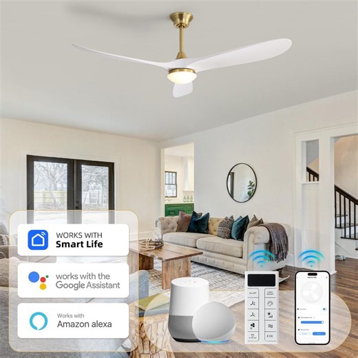 Reviews for CACI Mall 60 in. Indoor/Outdoor Smart Integrated LED Gold Downrod Ceiling Fan with Light Kit and Remote/APP Control | Pg 1 - The Home Depot