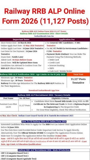 Railway RRB ALP Online Form 2026 (11,127 Posts)