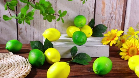 20 Pcs Artificial Lemons and Limes with 10 Pcs Leaves Fake Fruit Faux Lemons Decor for Home Kitchen Table Centerpieces Cabinet Party Photo Prop