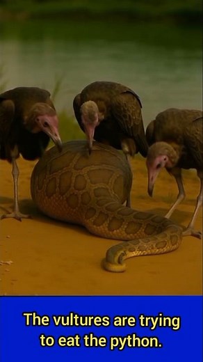 The vultures are trying to eat a dead python #facts #snake#vultures #ballpython