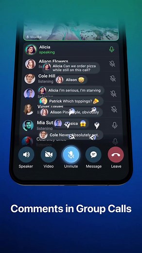 Participants in group calls and video chats can send comments and reactions directly in the call interface. These are temporary messages that briefly appear on the call screen – to share an emotion, quickly ask a question and more. #TelegramTips