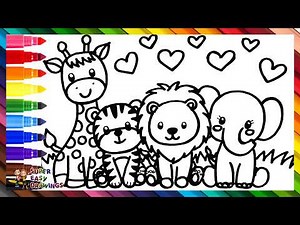 Draw and Color Cute Wild Animals 🦁🐘🦒🐯🌈 Drawings For Kids