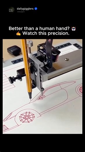 Daily Gigglers on Instagram: "Watch this CNC pen plotter execute a flawless technical drawing of a Porsche 911 GTS. The precision is actually mind-blowing—from the perfect curve of the fender to the tiny typography on the spec sheet, this machine never misses a beat and has zero shaky hands. 🏎️ While the video jokes about technology "stealing jobs," it’s hard not to admire the mechanical perfection here. It is oddly satisfying to watch that yellow pen glide across the paper to build a car from 