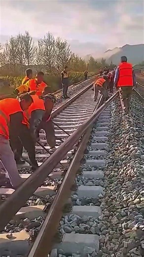 Amazing process of installing railway iron rails fast with simple tool #shorts
