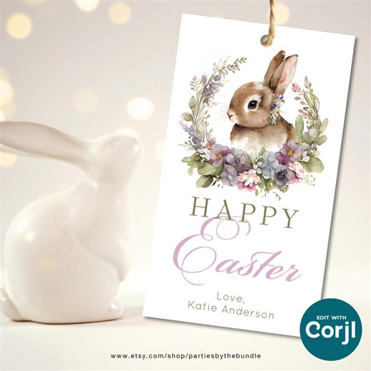 EDITABLE Easter Bunny Gift Tag | Printable Easter Favor Tag | Corjl Template - Etsy UK