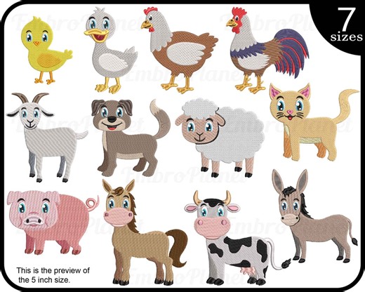 Farm Animals Embroidery Designs – Cartoon Icon Set (digital Download) - Etsy
