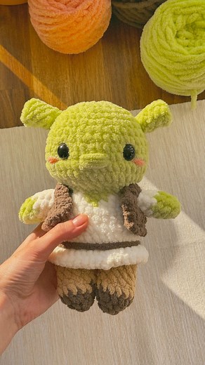 Liza | Crochet toys on Instagram: "I don’t know why I waited so long to try this free Shrek pattern! It’s easy, adorable, and now I have my own huggable ogre. Shrek is my favorite animated movie, so I’m extra happy with how he turned out! 💚 Free pattern by @shine.crafts ❤️ #crochet #amigurumi #crocheting #crochettoys #crochetcreations #shrek"