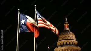 Flags Fly Night Falls Austin Texas Capital Building Motion