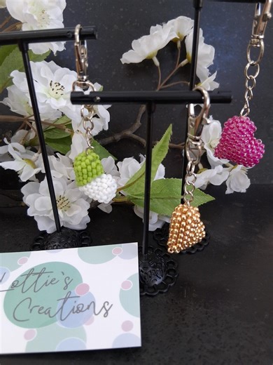 Mini 3D Beaded Heart Keychain | Handmade Seed Bead Bag Charm | Dainty Puffy Heart Keyring Gift