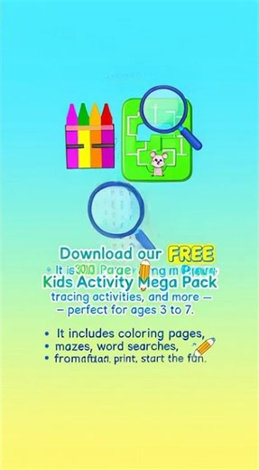 FREE 300 Page Kids Activity Mega Pack (Ages 3–7)–Coloring, Mazes, Tracing, lots more #youtubeshorts