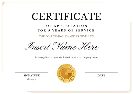 Editable Years of Service Award Certificate Template (digital Download) - Etsy