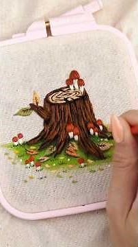 Autumn Tree Stump Hand Embroidery & Gouache Mixed Media Art #shorts