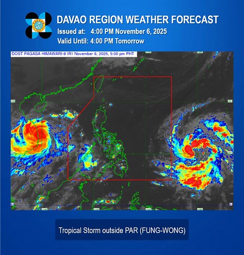 24 HR. LOCALIZED WEATHER FORECAST FOR DAVAO REGION Issued at 4:00 PM November 06, 2025 Valid Until 4:00 PM Tomorrow | Pagasa Davao