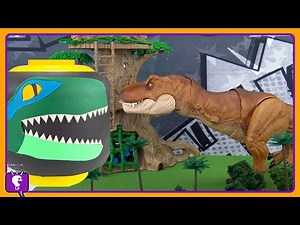 Jurassic World Giant BLUE RAPTOR Vs TREX Build! Batman Jungle Search by HobbyKidsTv - Videos For Kids