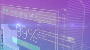 Processing data animation with 91% loading over futuristic digital interface