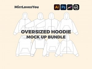 Oversized Hoodie Mock up Bundle Vector Template Flat Sketch Adobe Illustrator PNG SVG Procreate Tech Pack Hoodie Mockup Technical Drawing - Etsy