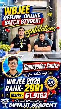 WBJEE 2026 RANK 2901 Marks 61.9163 | Offline, Online Batch Student Soumyadev | Jadavpur University