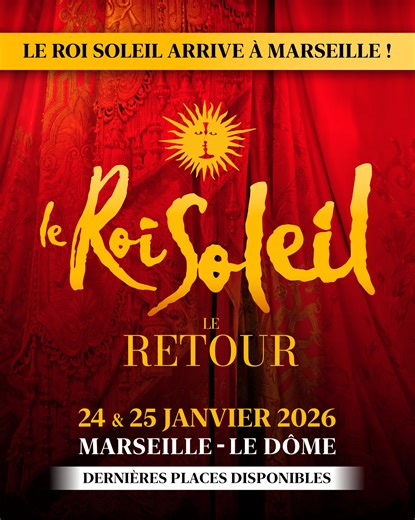 ☀️ Le Roi Soleil 𝐚𝐫𝐫𝐢𝐯𝐞 𝐚̀ 𝐌𝐚𝐫𝐬𝐞𝐢𝐥𝐥𝐞 ! Le spectacle mythique Le Roi Soleil fête ses 20 ans ! Produit par Dove Attia et mis en scène par Kamel Ouali, la troupe sera au Dôme de Marseille les 24 et 25 Janvier 2026 pour deux dates exceptionnelles. 📍 Le Dôme - Marseille 📅 24 & 25 Janvier 2026 🎟️ Dernières places disponibles sur adamconcerts.com & dans les points de vente habituels. #leroisoleil #marseille #ledome | adam concerts