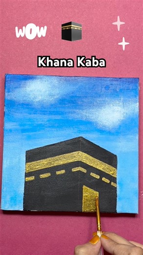 Khana Kaba easy painting 🤍 #acrylicpainting #beginners #easy #canvas #satisfying