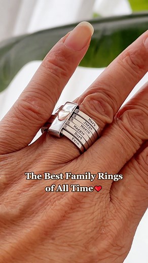 👵 Grandma's Heart on Her Hand! "Personalized stacking rings with family names - a shimmering reminder of all the hearts she holds so dear." 💝 | Callie Gifts