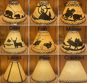 Upgrade or Repair Your Vintage Lamp! Rustic Lamp Shades Feature Bear Cowboy Deer Fish Moose Wolf or Laced, Crackled and Plain. - Etsy
