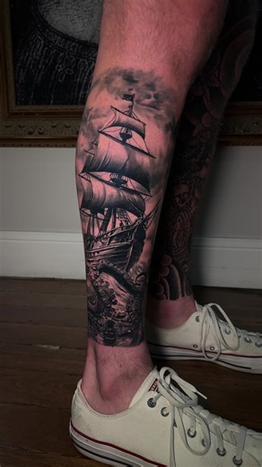 Pirate Ship and Kraken Tattoo Healing Showcase