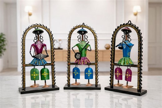 Folk Art Wrought Iron Wall Decor: Handcrafted Indian Musician Metal Sculpture Set of 3 - Etsy