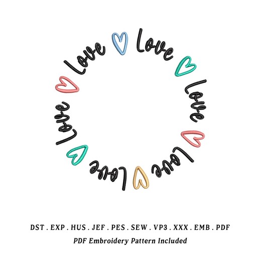 Love Love Love Embroidery Design | Repeating Love Typography Art | Romantic Minimal Outline Stitch File | Digital Machine Embroidery - Etsy