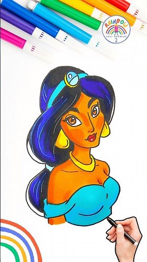 Draw Cute Disney Princess | How to Draw Princess Jasmine Easy 🌈💙 #disney #princess #short #girl
