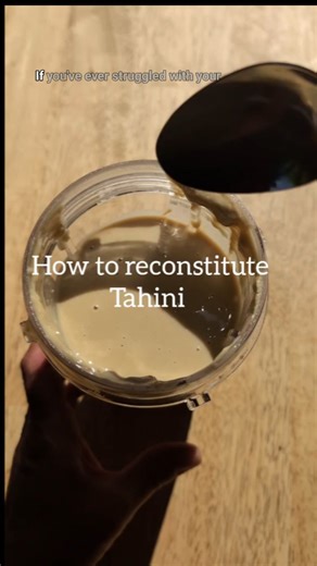 Cosette's Kitchen - Lebanese Cuisine - Modern Middle Eastern on Instagram: "Have you ever had your Tahini paste separate? Here's a quick trick to get it back in a smooth paste. After processing and storing again, it will settle into it's smooth consistency once again. Also, store your tahini upside-down, kind of like natural peanut butter it will allow the oils to stay together and not separate I also pop mine into a paper towel lined container in case of any excess oil spillage. Hope this trick