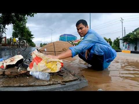 Massive Flood Rain On Street After Storm