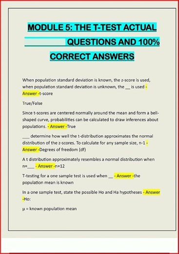 Module 5 The Ttest Actual Questions And 100 Correct Answers video