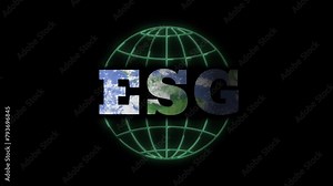 ESG environmental, social and governance concept. Green energy, renewable, sustainable resources and environmental care. Animation of ESG icon isolated on transparent background.