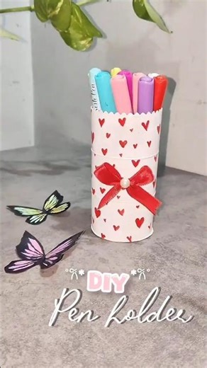 DIY Aesthetic pen holder 💗🎀#diypenholder #penholder #desksetup #shorts #viral