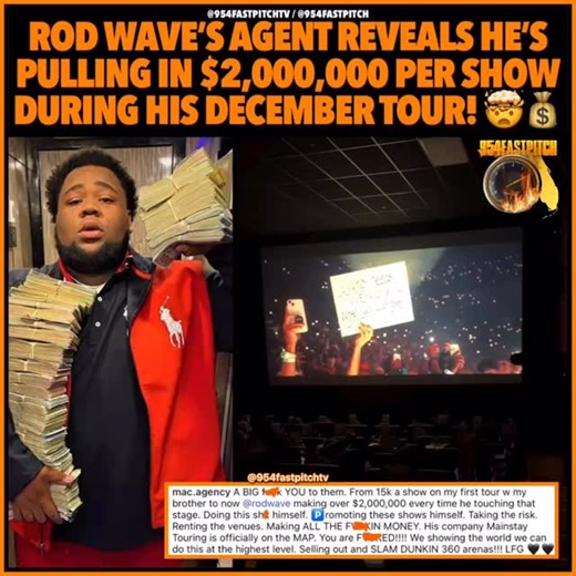 954 Fast Pitch TV on Instagram: "💰📈 Rod Wave is raking in $2 million per show, and taking in all of the profits due to him doing his own touring versus using a live nation type of company!"